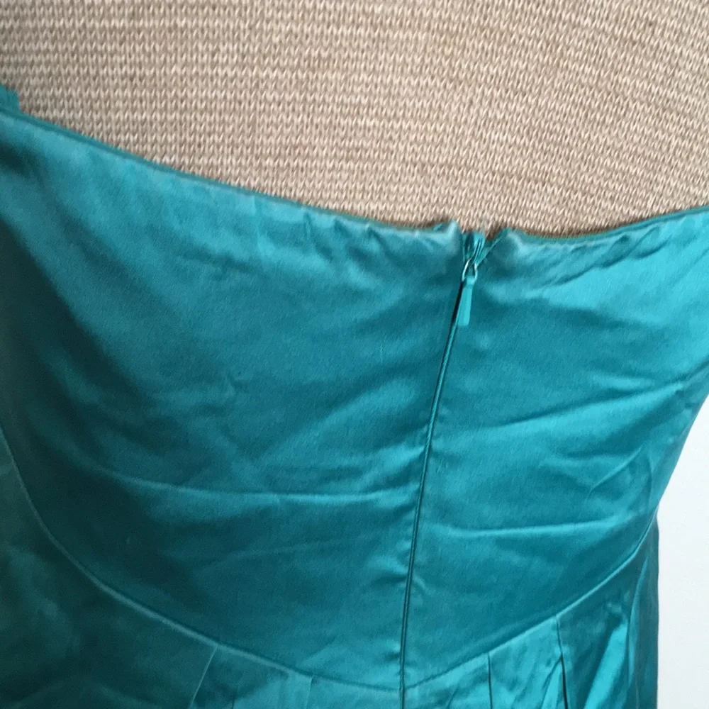 VTG Y2k NICOLE MILLER PETITES 100%SILK RUCHED DRAPED TEAL MIDI DRESS SZ 8P - Picture 6 of 9